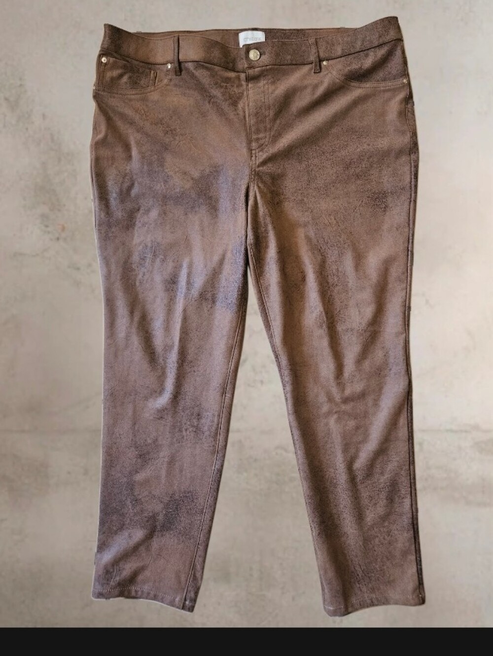 Chico's Vegan Suede Stylish Tan Straight Leg Women's Pants Size 3 US Size 16